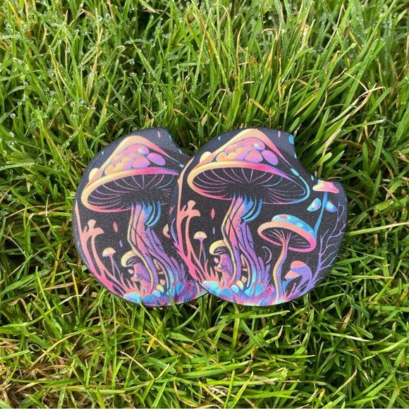 Trippy Rainbow Mushroom Car Coaster Set | Car Accessories - Picture 5 of 10